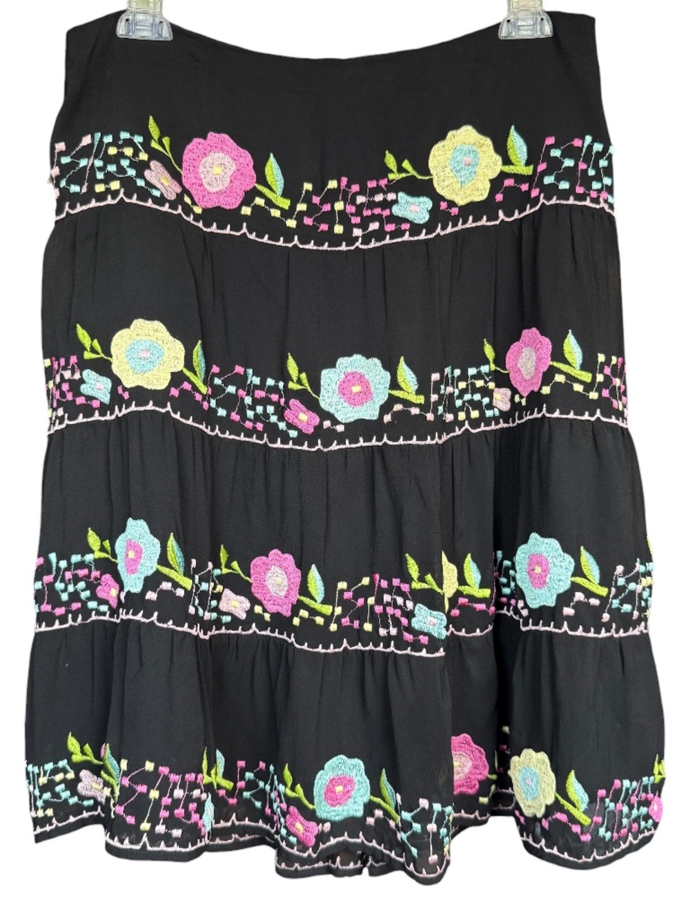 Nannette Lepore 100% Silk Floral Embroidery Skirt Sz 10